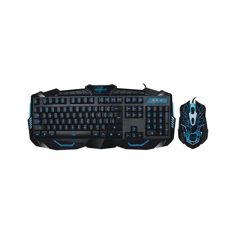 Kit teclado e mouse gamer preto e azul