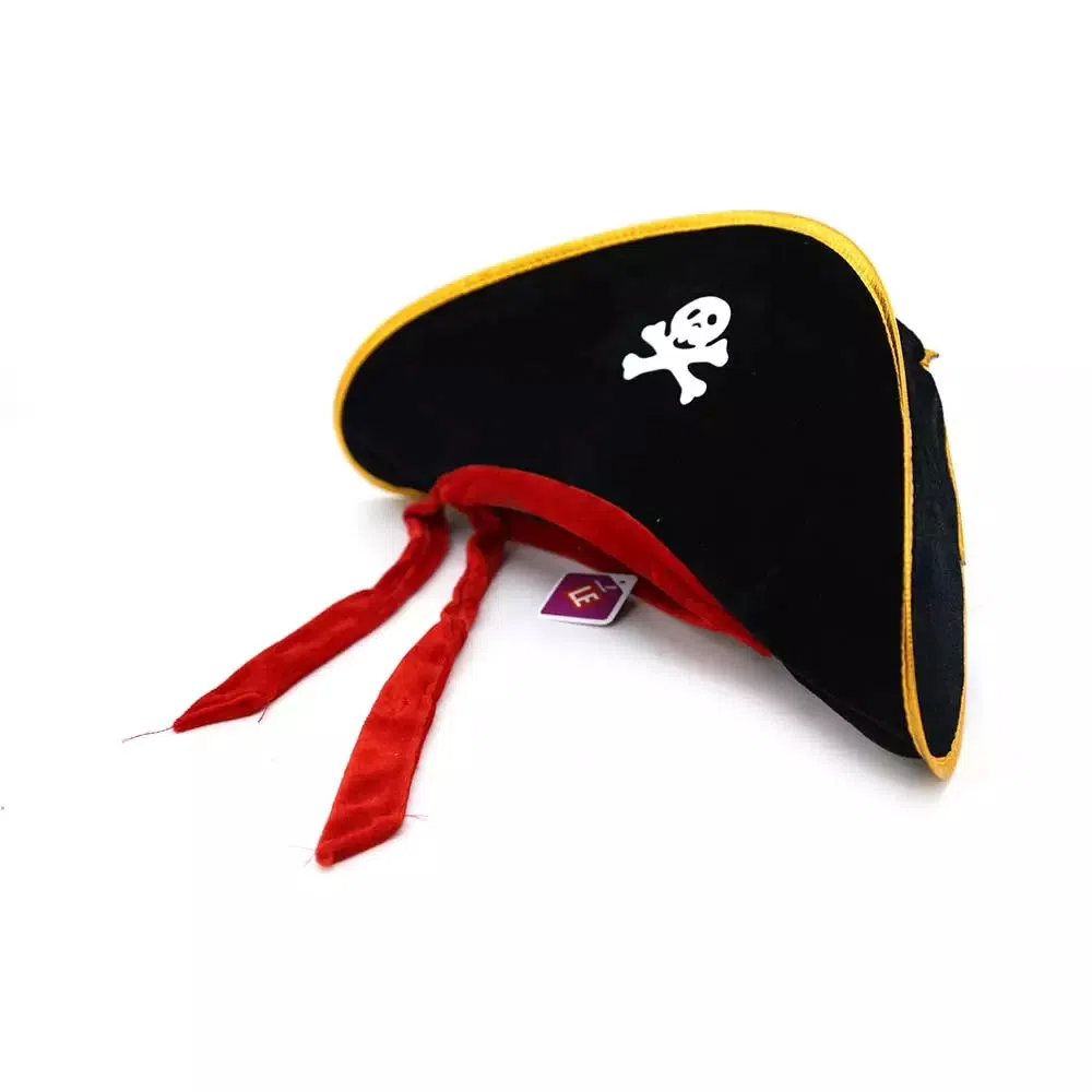 Chapéu de Pirata preto com detalhes vermelho e dourado