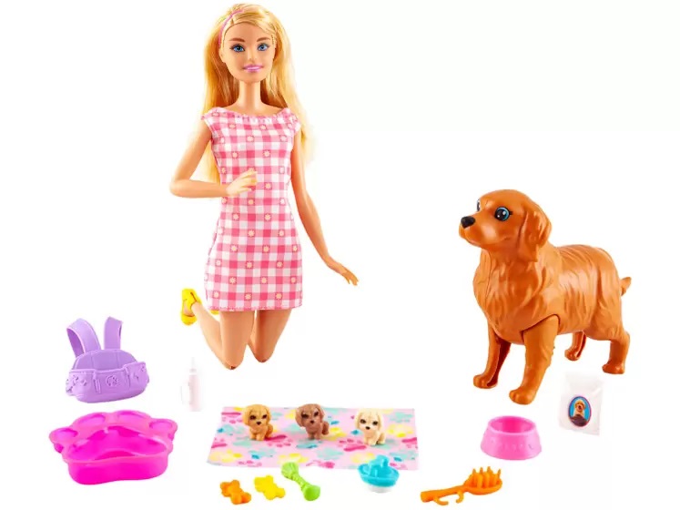 Tipos de Barbie incluem boneca veterinária, que vem com cachorrinho e acessórios