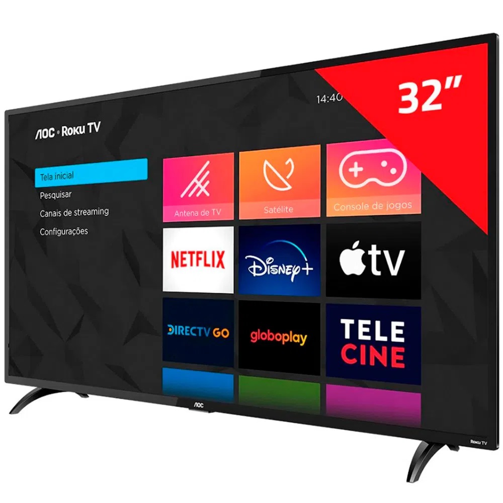 Smart TV Roku ligada com aplicativos na tela 