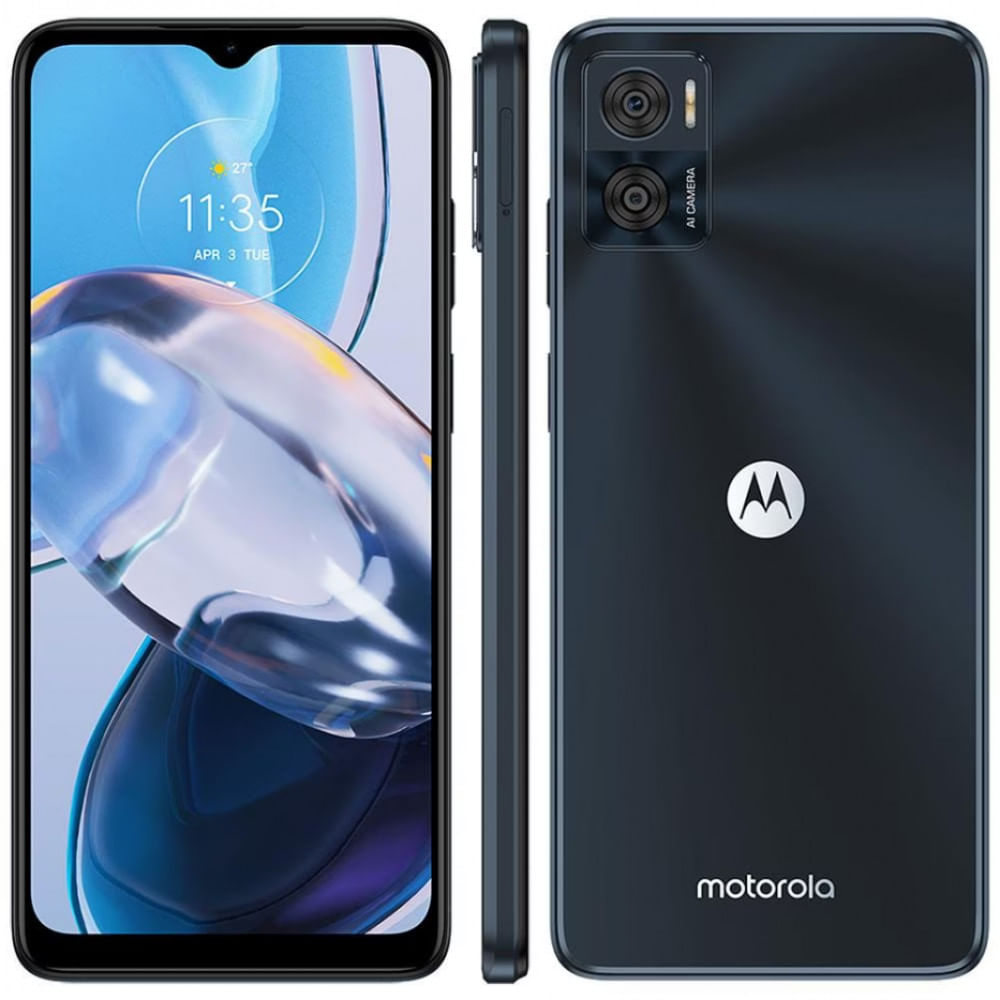 Smartphone Motorola Moto E22, preto com tela de 6.5