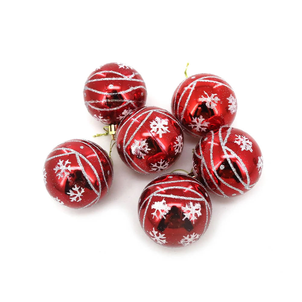 Bola de Natal Vermelha com Branco 6cm com 6 Unidades