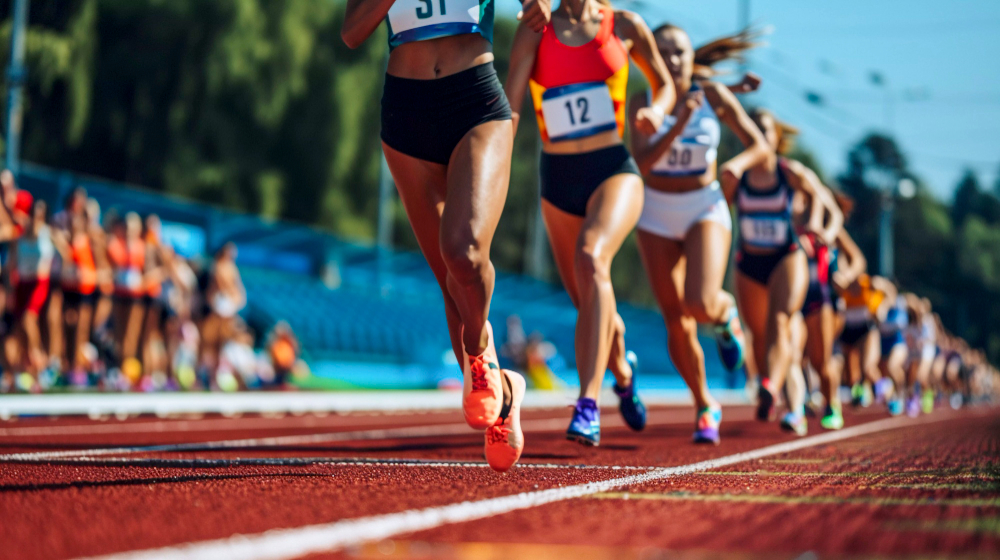 mulheres durante realização da prova de atletismo nas olimpíadas