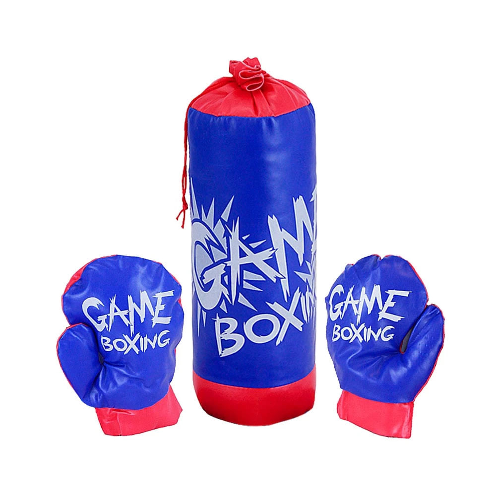 Saco de Boxe com luvas nas cores vermelho e azul