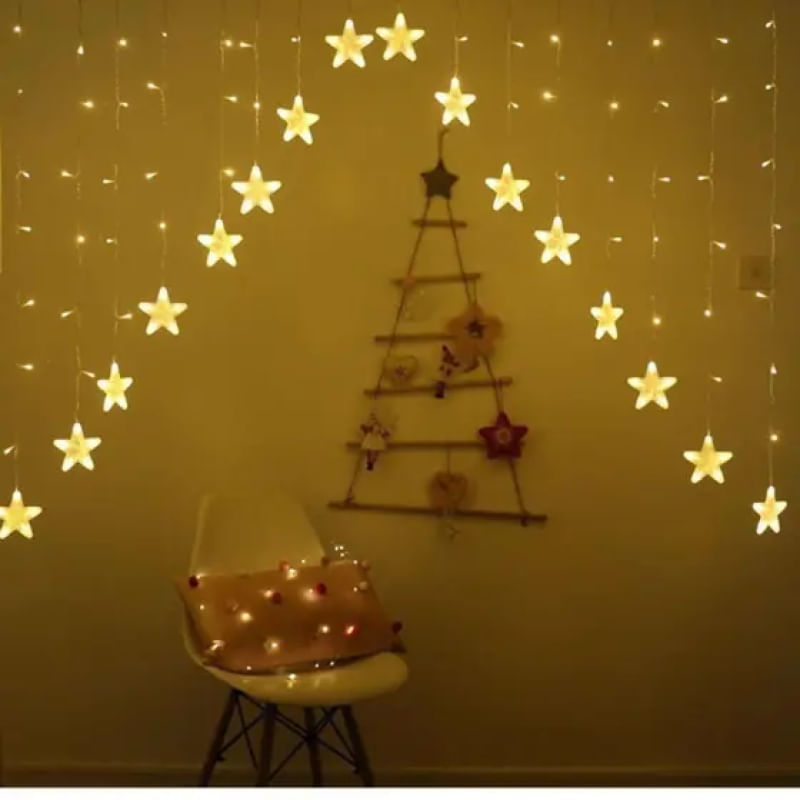 Cascata em V Estrela Natal 3 Metros 8 Funções 136 LEDs Branco Quente