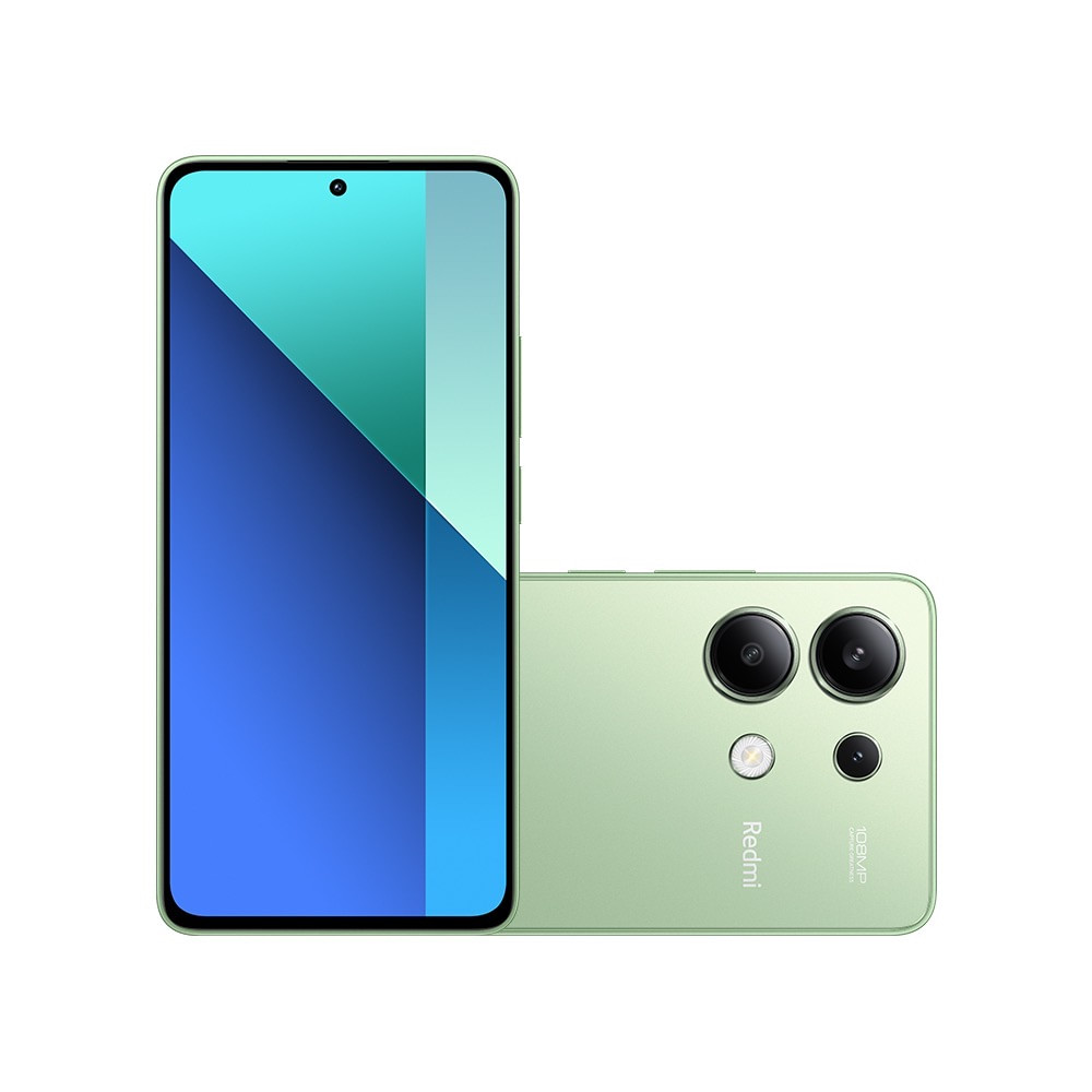 Xiaomi Redmi Note 13 Verde com 256GB e 8GB RAM – Tela AMOLED de 6.6” Smartphone Xiaomi Redmi Note 13 com 256GB, 8GB RAM, câmera tripla de 108MP e tela AMOLED de 6.6” na cor verde.