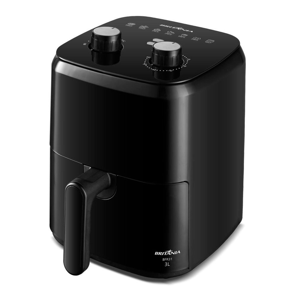 Air Fryer Britânia BFR31 3L Preta – Fritadeira Sem Óleo Prática Air Fryer Britânia BFR31 preta com capacidade de 3 litros, fritadeira elétrica sem óleo com controle manual de tempo e temperatura, ideal para receitas saudáveis no dia a dia.