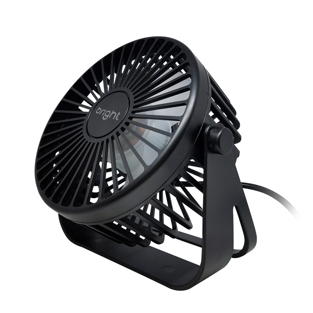 Ventilador portátil de mesa preto Bright com design compacto Ventilador portátil de mesa Bright preto com estrutura compacta e cabo USB.