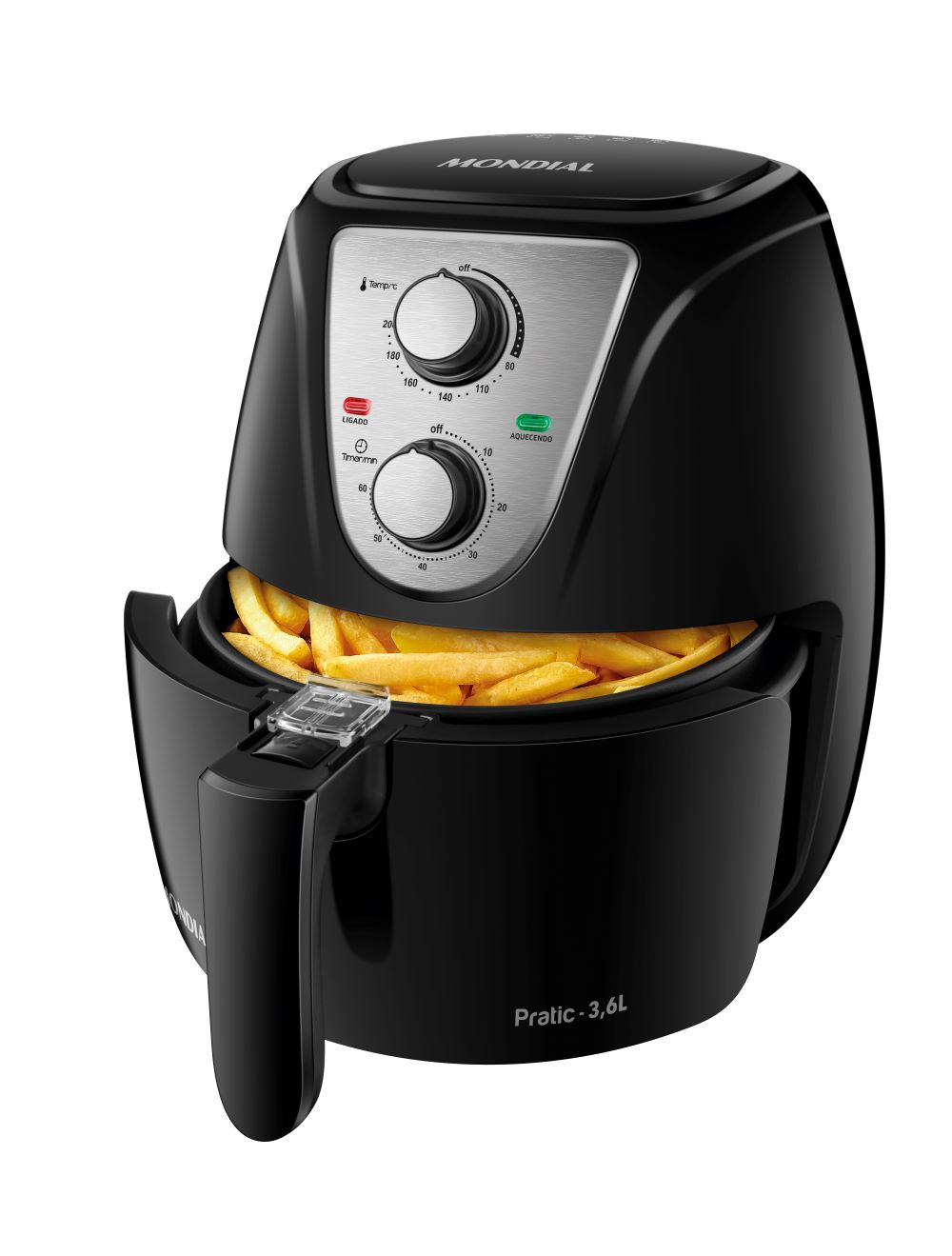 Air Fryer Mondial Pratic 3,6L Preta com Controle Analógico Air Fryer Mondial Pratic 3,6L na cor preta com controle de temperatura e timer, ideal para fritar sem óleo.