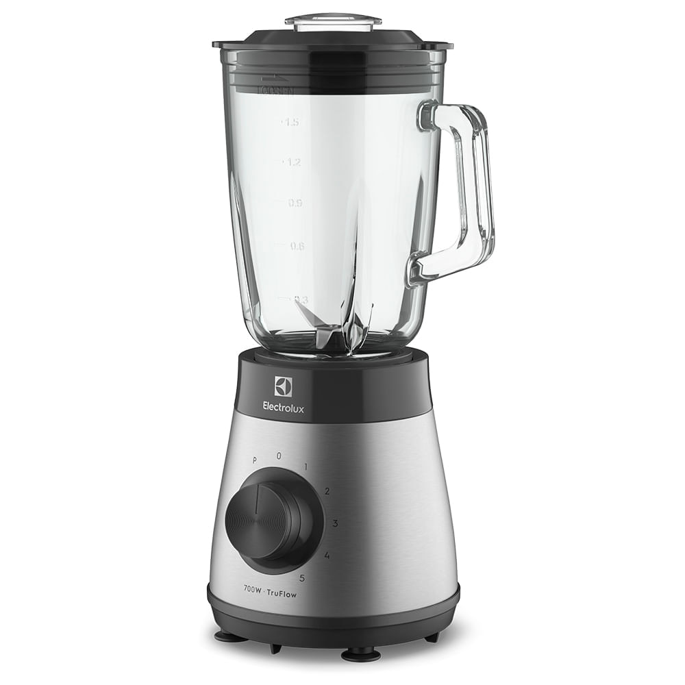 Liquidificador Electrolux TruFlow 700W Inox com Copo de Vidro Liquidificador Electrolux TruFlow 700W em inox com copo de vidro transparente e seletor de velocidades, perfeito para preparos diversos.