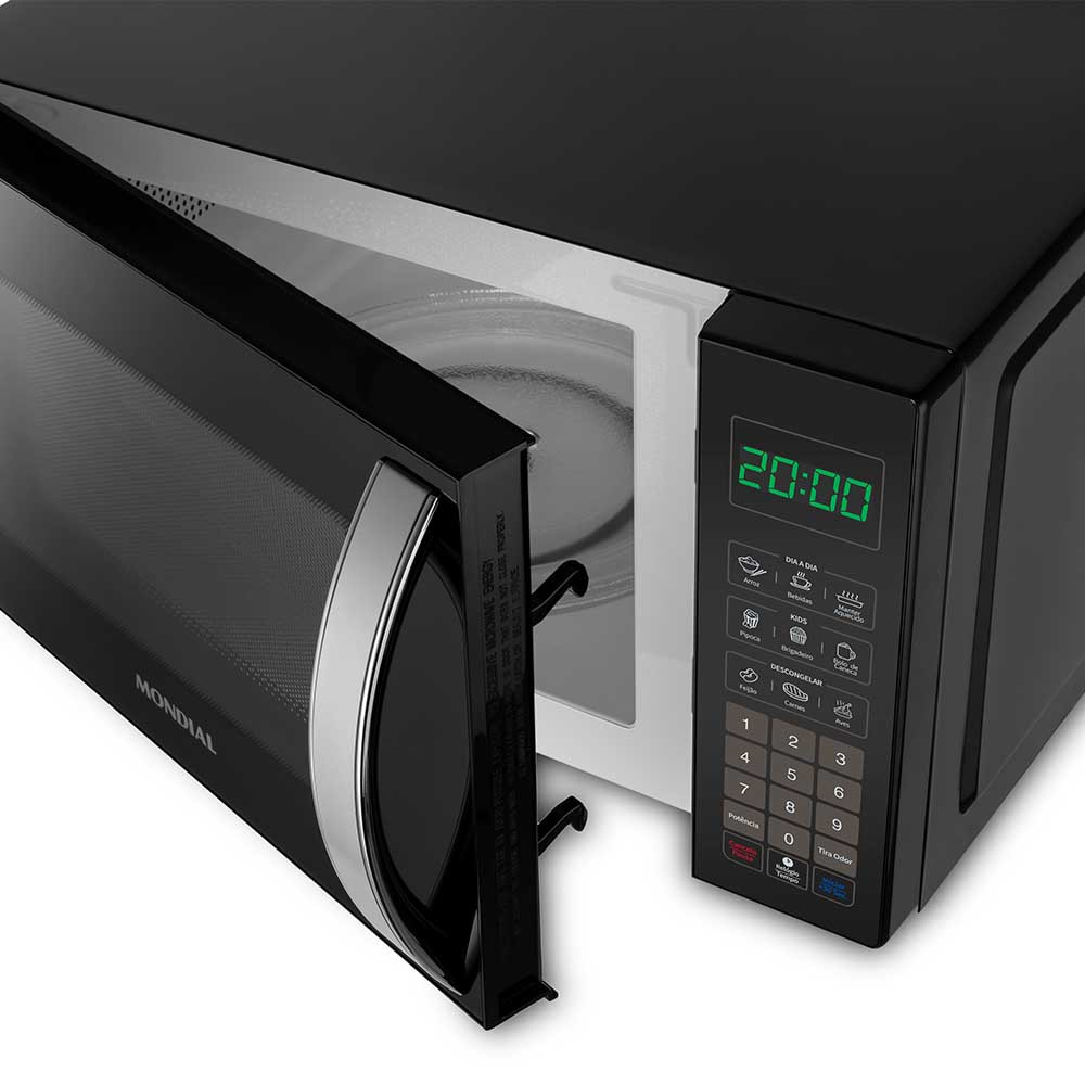 Micro-ondas Mondial 25 Litros Preto com Painel Digital Micro-ondas Mondial preto de 25 litros, porta espelhada e painel digital iluminado, ideal para aquecer e preparar alimentos com praticidade.