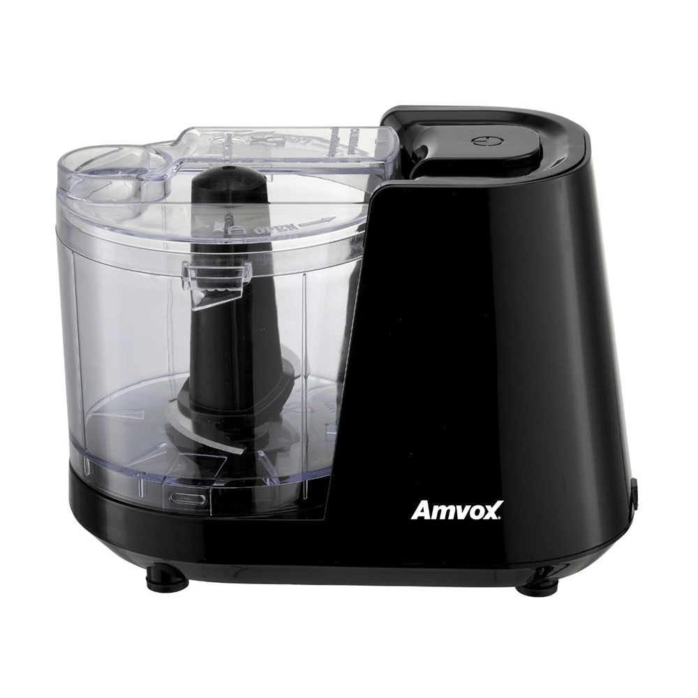 Processador de Alimentos Amvox Preto Processador de alimentos Amvox na cor preta, com jarra transparente e lâminas afiadas, perfeito para facilitar o preparo das receitas do dia a dia.