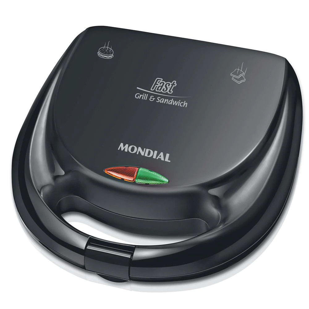 Sanduicheira e Grill Mondial Fast – Preta Sanduicheira e grill Mondial Fast na cor preta com luzes indicadoras, perfeita para preparar lanches e grelhados.