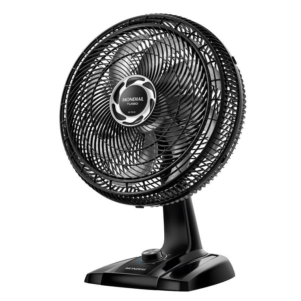 Ventilador Mondial Turbo 6 Pás 40cm de Mesa na Cor Preta Ventilador Mondial Turbo de mesa com 6 pás, 40cm de diâmetro e base reforçada, ideal para refrescar ambientes maiores.