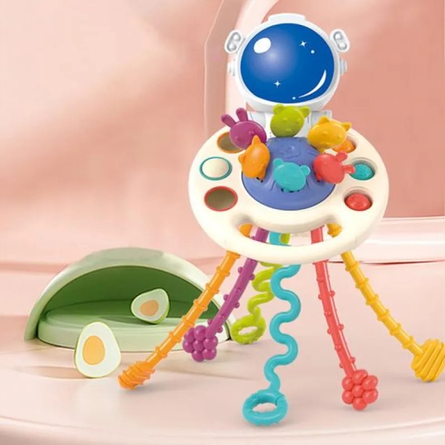 Brinquedo de mordida colorido em forma de astronauta para bebês