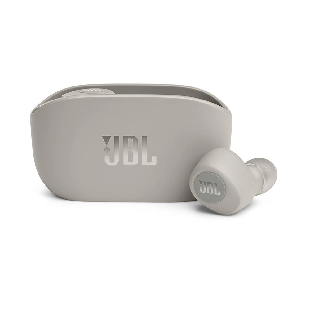 Fones de ouvido Bluetooth JBL cor cinza Fone de ouvido Bluetooth JBL cor cinza com estojo de carregamento compacto e moderno