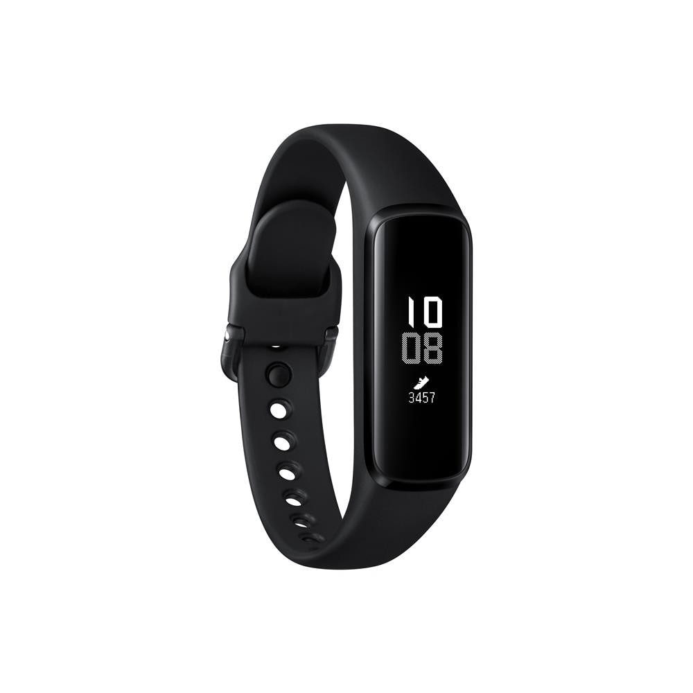 Smartband Samsung Galaxy Fit2 Preta com Monitor de Atividades Smartband Samsung Galaxy Fit2 preta com pulseira ajustável e tela digital exibindo horário e passos
