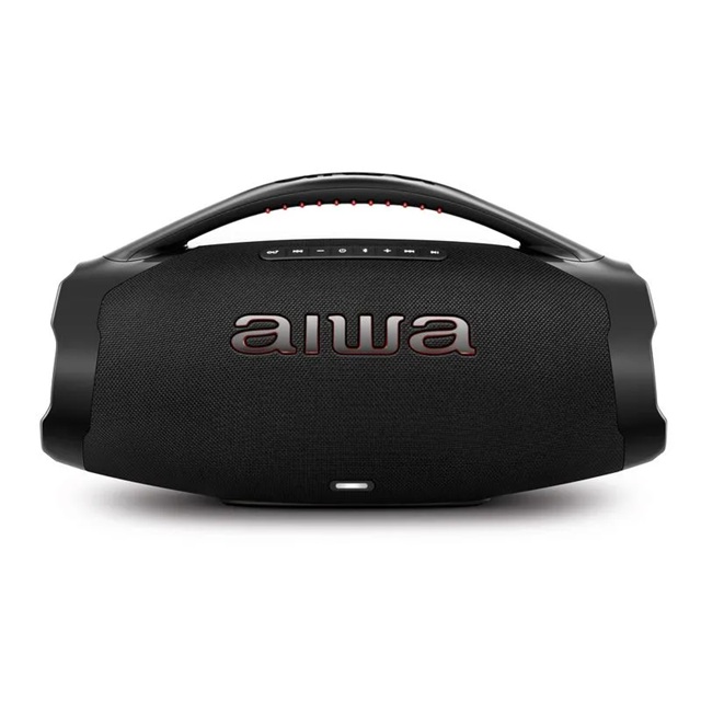 Caixa de som boombox Aiwa AWS-BBS-01B preta com 200W RMS, Bluetooth e design portátil resistente à água e poeira