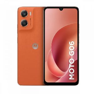 Moto g06 laranja virado para trás e outro virado para frente.
