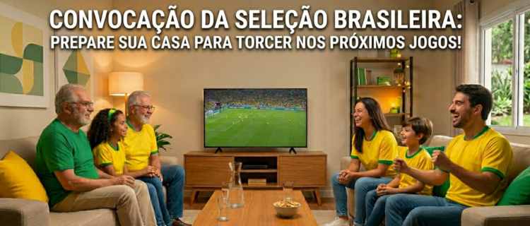 família em sala de estar assistindo ao jogo do Brasil