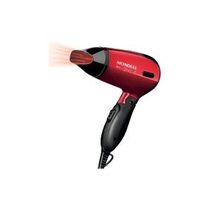Secador de cabelo Mondial preto e vermelho.
