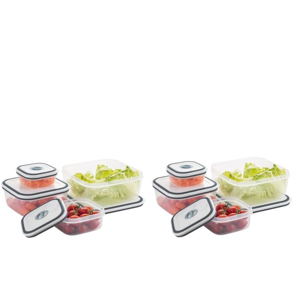 Kit com 8 potes herméticos Electrolux de plástico branco em tamanhos variados para armazenamento e conservação de alimentos.