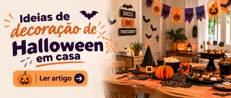 Mesa posta com decoração de Halloween em casa.